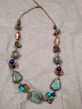 Handcrafted Turquoise & Teal Beaded Necklace - Fashion Necklace